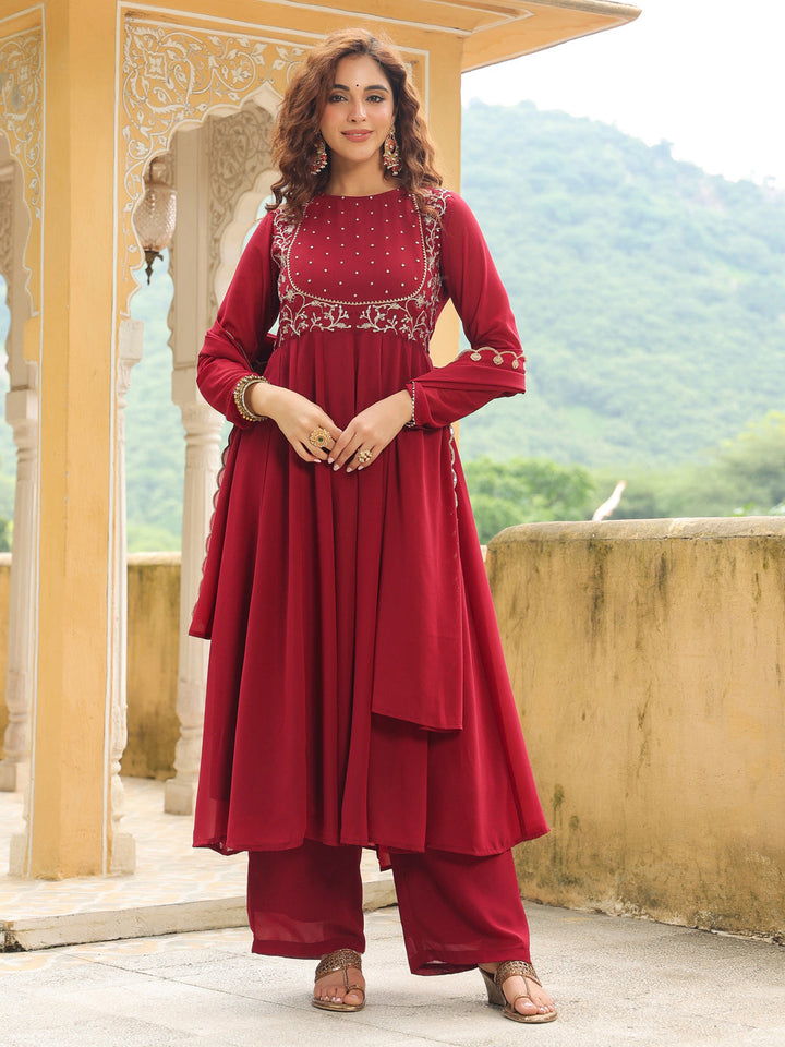 Maroon-Georgette-Embroidered-Anarakali-Set