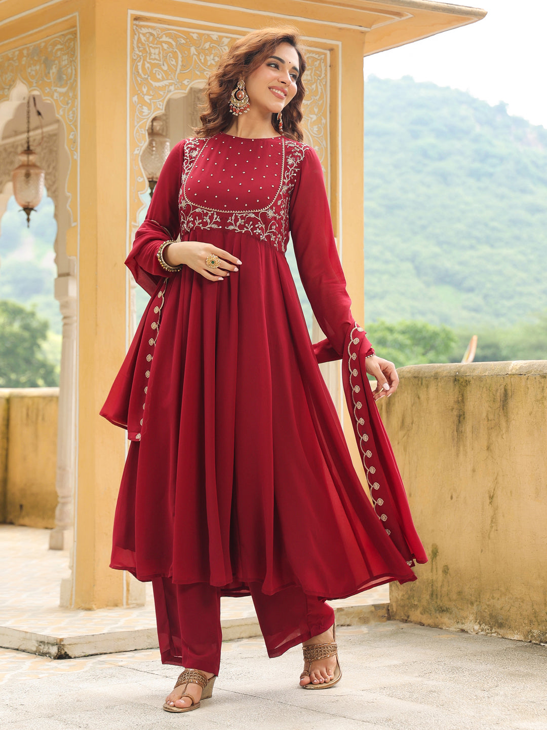 Maroon-Georgette-Embroidered-Anarakali-Set