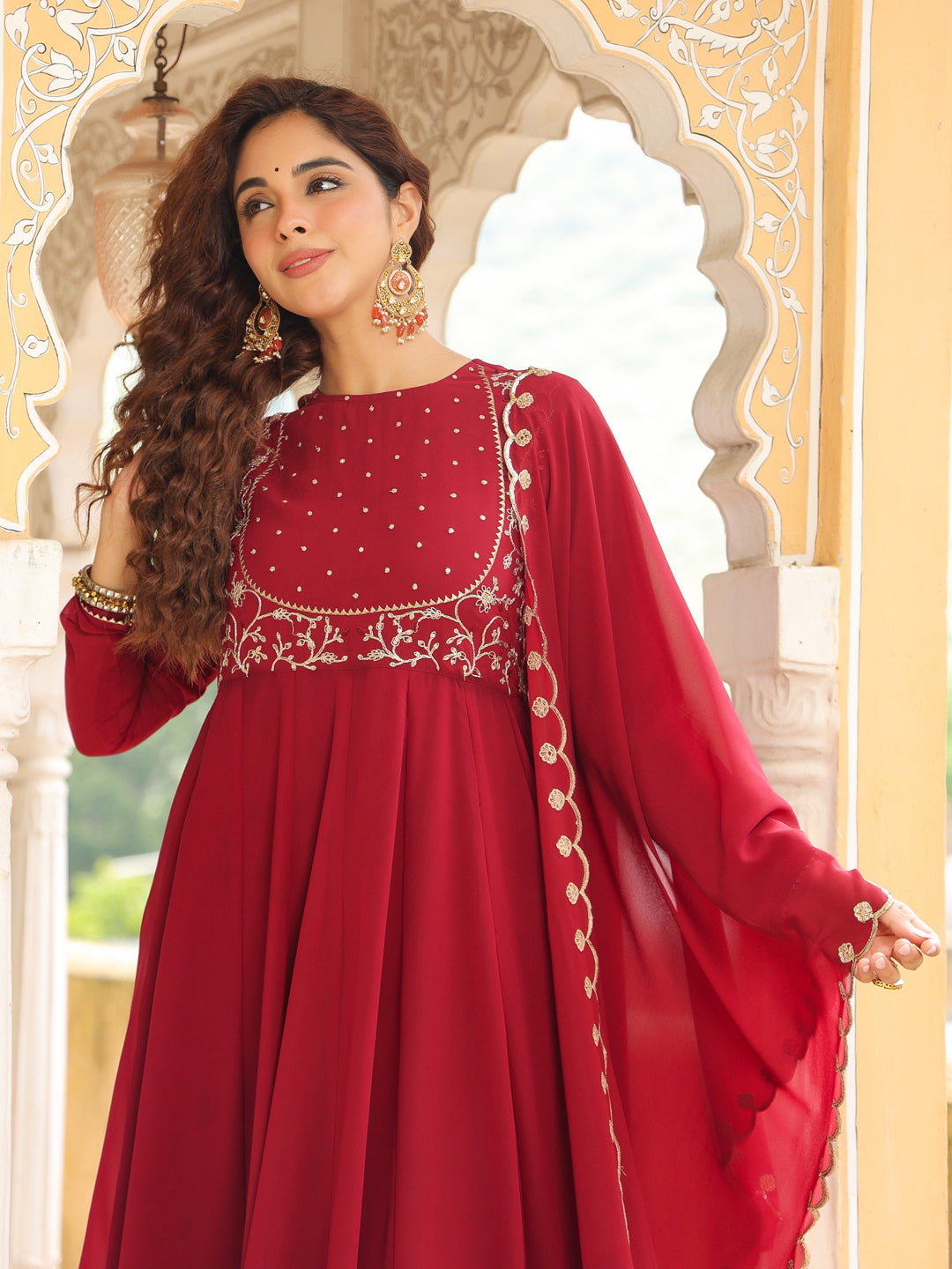 Maroon-Georgette-Embroidered-Anarakali-Set