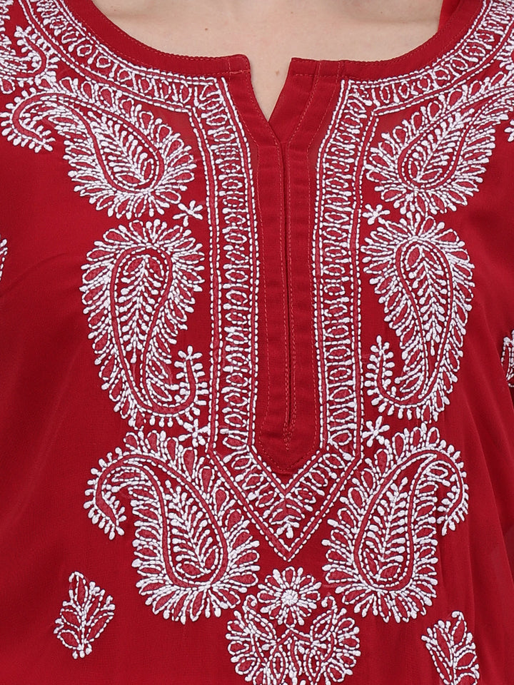 Maroon-Georgette-Embroidered-Chikankari-Kurti-With-Inner-Slip