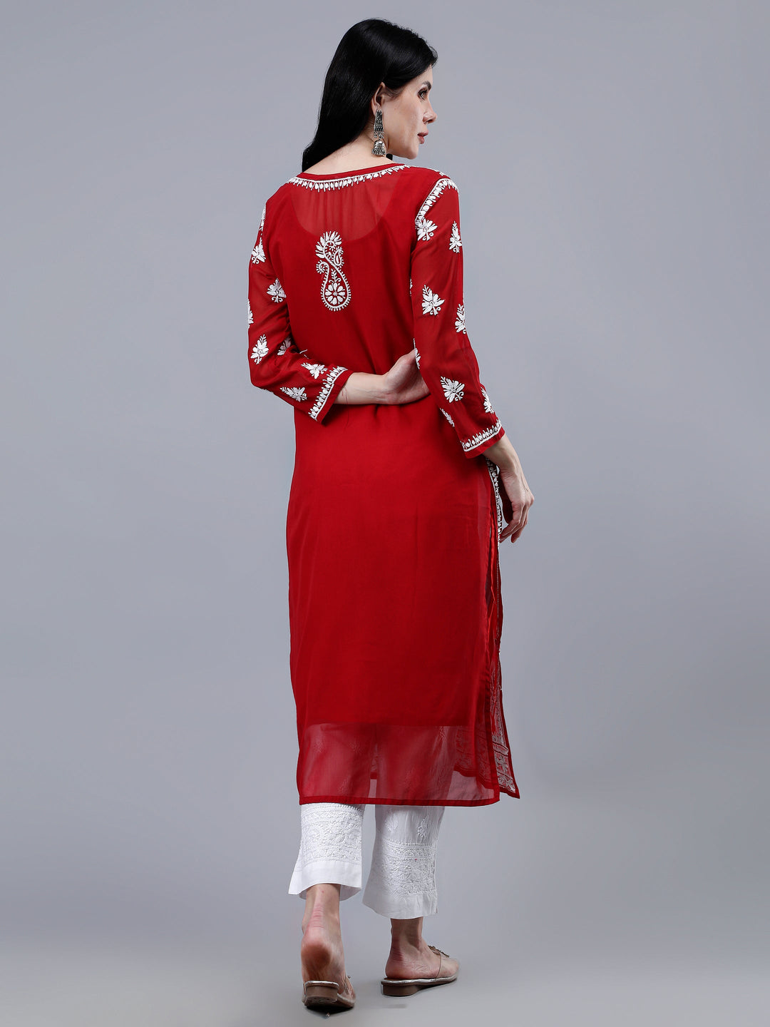 Maroon-Georgette-Embroidered-Chikankari-Kurti-With-Slip