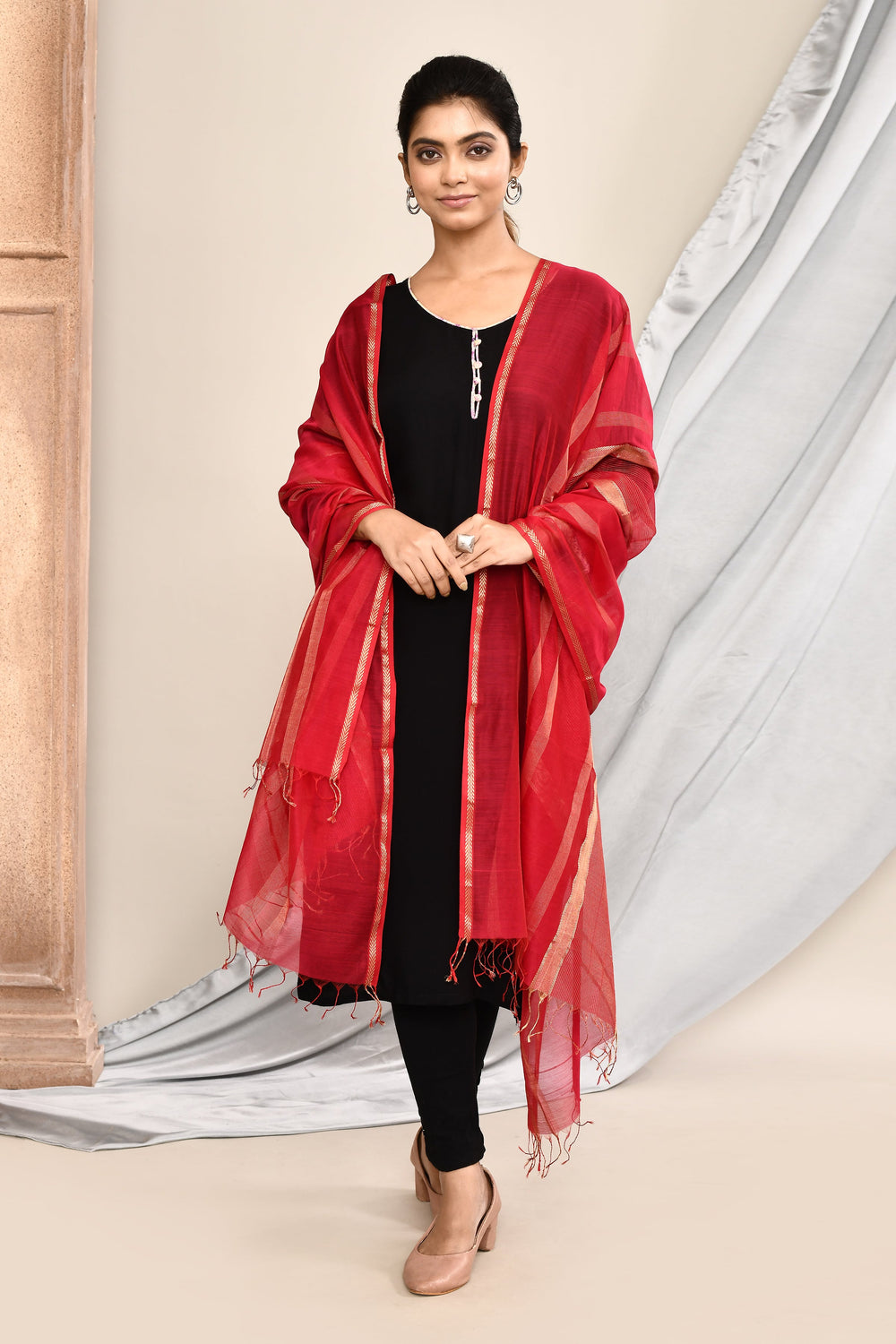 Maroon-Maheshwari-Dupatta