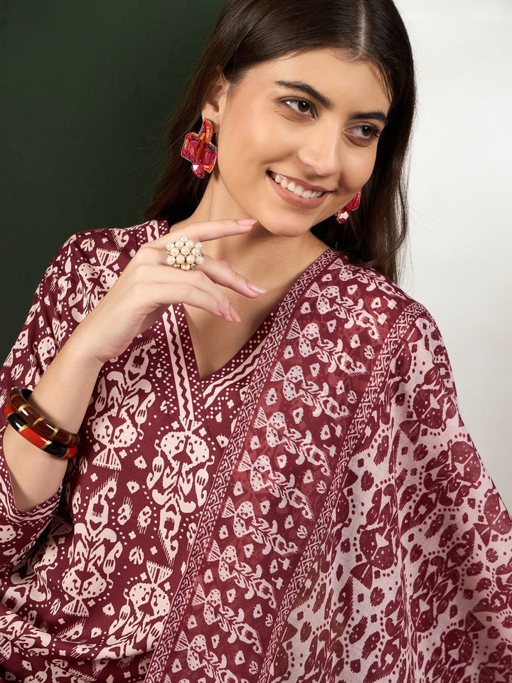 ZERESOUQ-Maroon-Rayon-Blend-Ethnic-Motifs-Printed-3-Piece-Kurta-Set