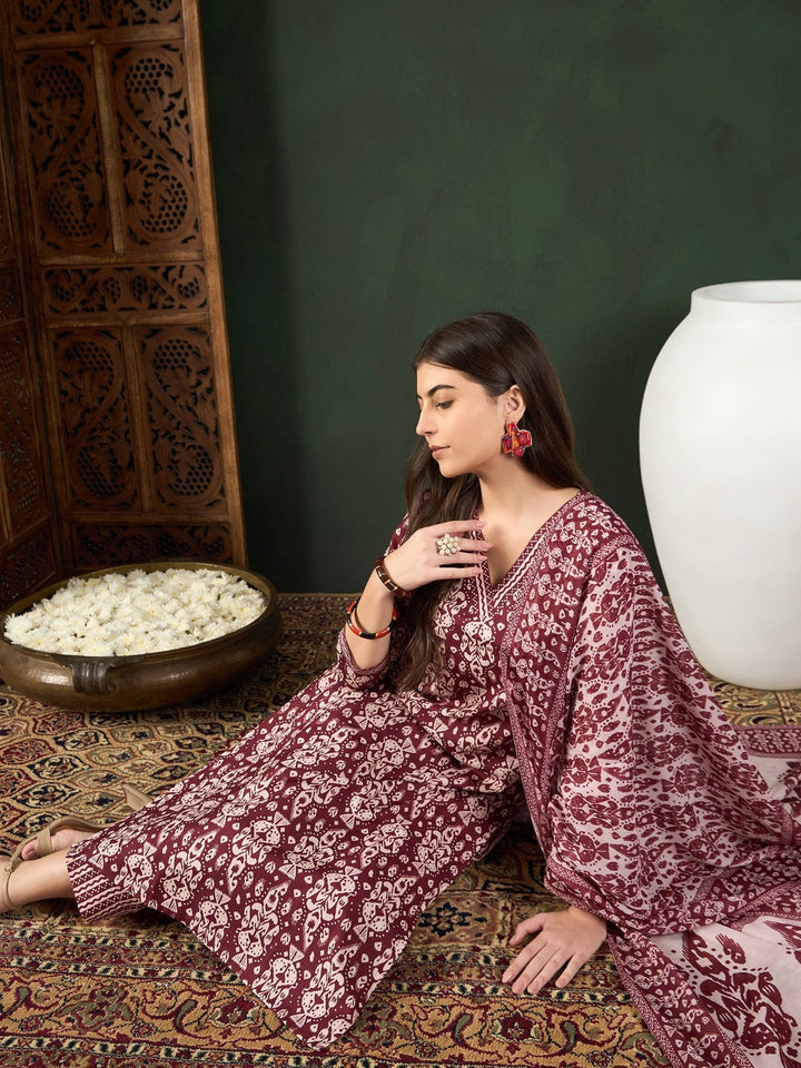 Maroon-Rayon-Blend-Ethnic-Motifs-Printed-3-Piece-Kurta-Set