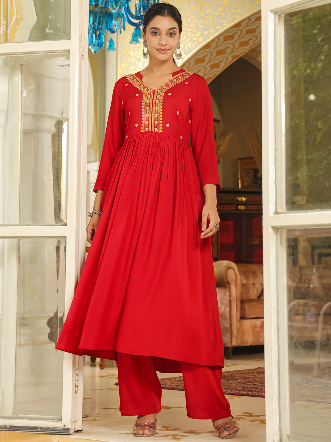 Maroon-Rayon-Yoke-Embroidery-2-Piece-Kurta-Set