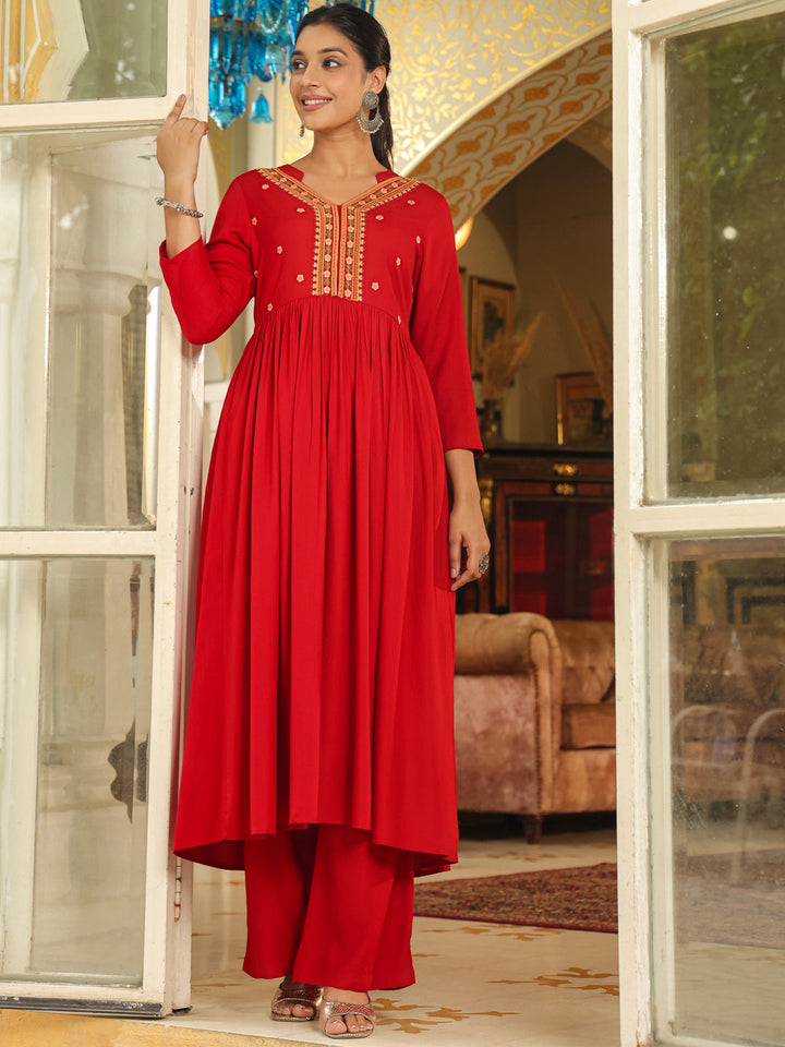 Maroon-Rayon-Yoke-Embroidery-2-Piece-Kurta-Set