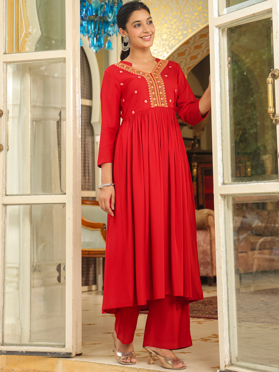 Maroon-Rayon-Yoke-Embroidery-2-Piece-Kurta-Set