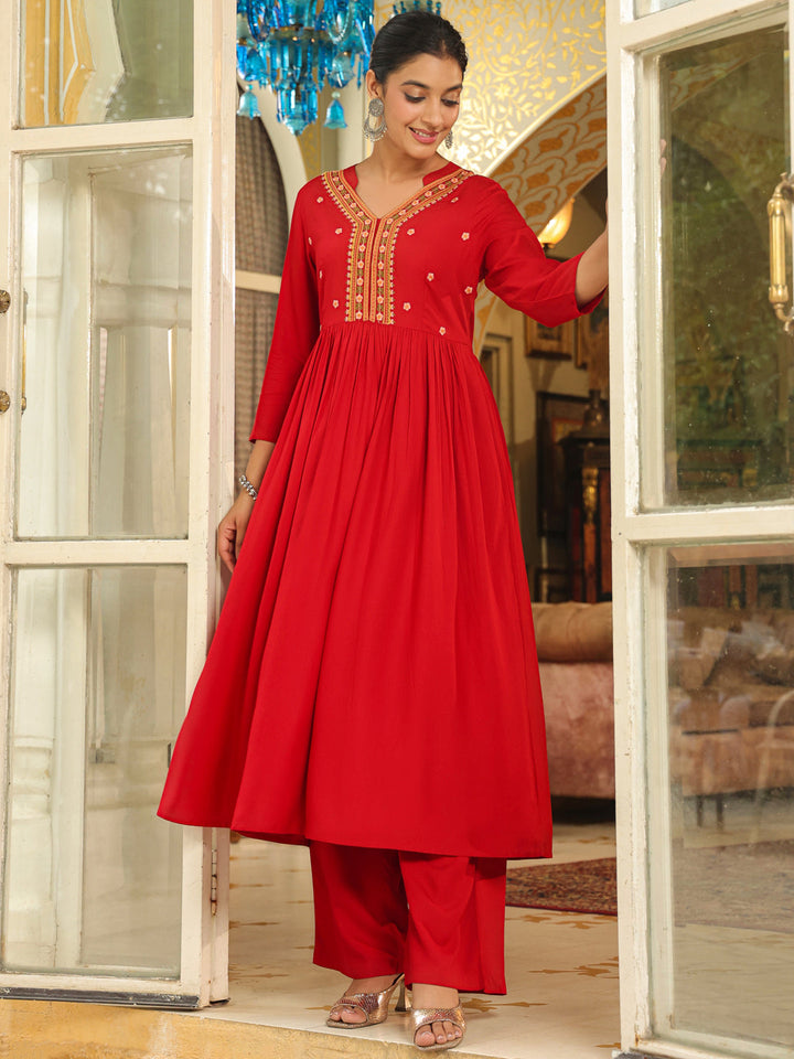 Maroon-Rayon-Yoke-Embroidery-2-Piece-Kurta-Set