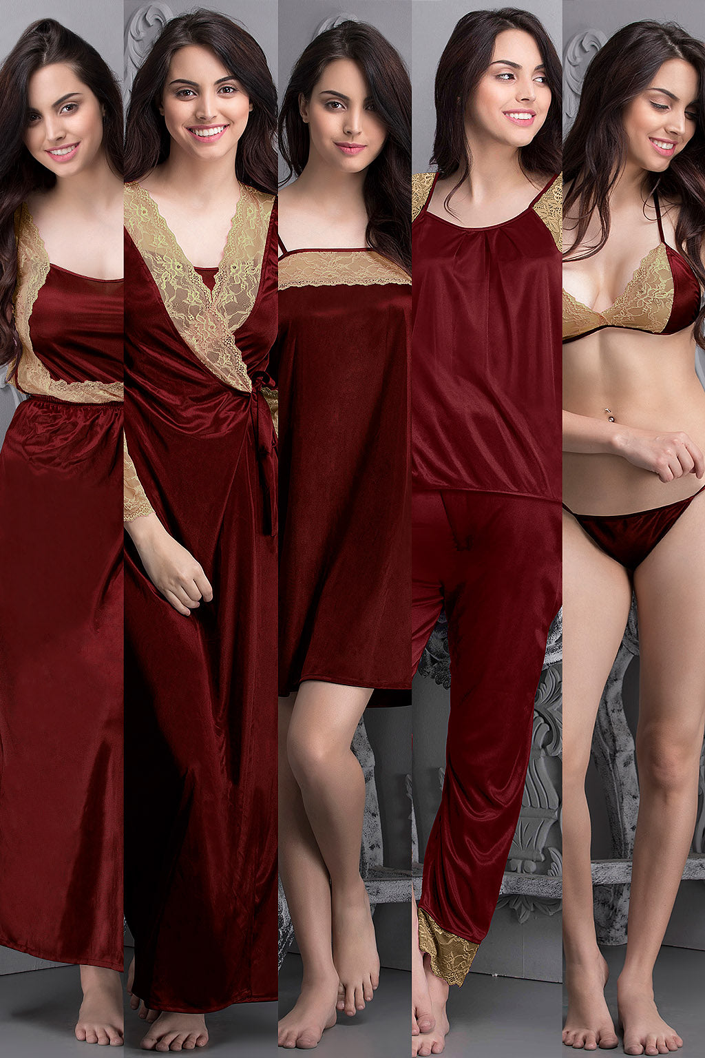 Maroon-Satin-7-Pc-Nightwear-Set