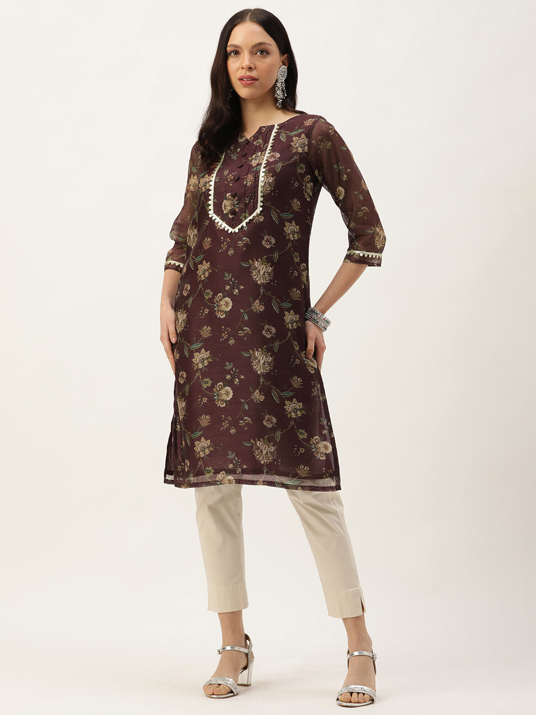 Maroon-Satin-Chanderi-Printed-Kurti