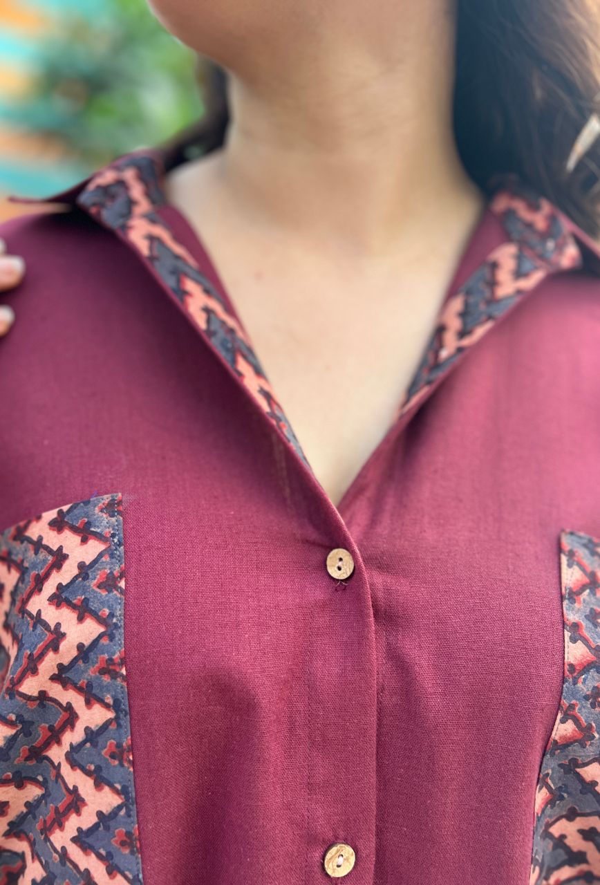 Maroon-Cotton-Ajrakh-Print-Shirt-Only
