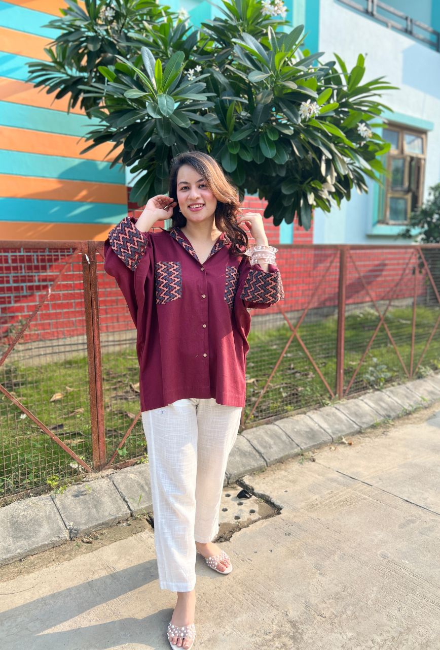 Maroon-Cotton-Ajrakh-Print-Shirt-Only