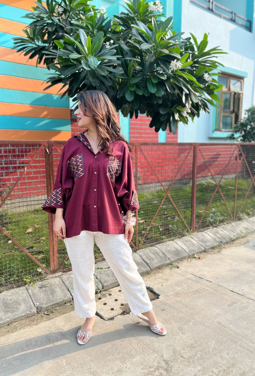 Maroon-Cotton-Ajrakh-Print-Shirt-Only