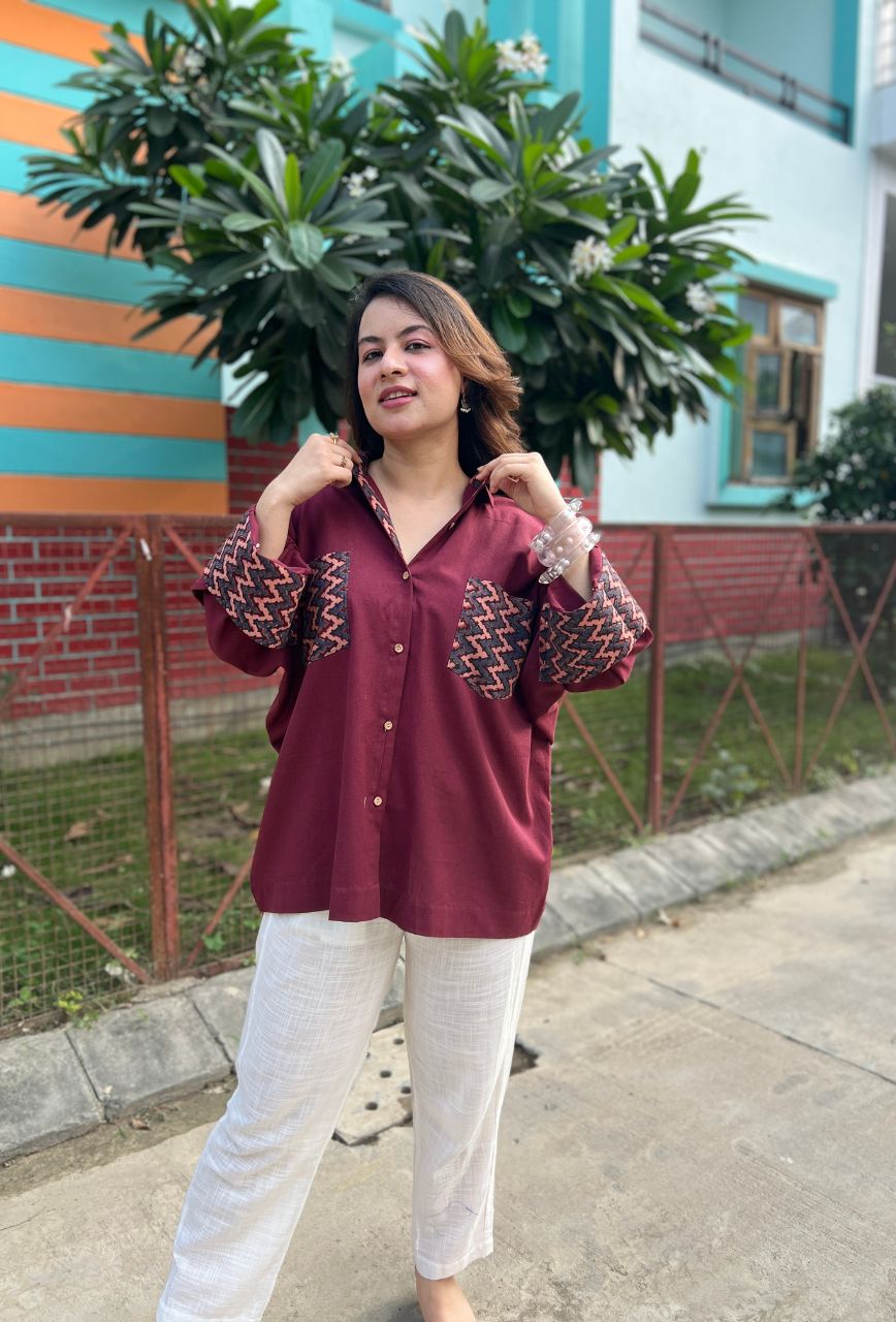 Maroon-Cotton-Ajrakh-Print-Shirt-Only