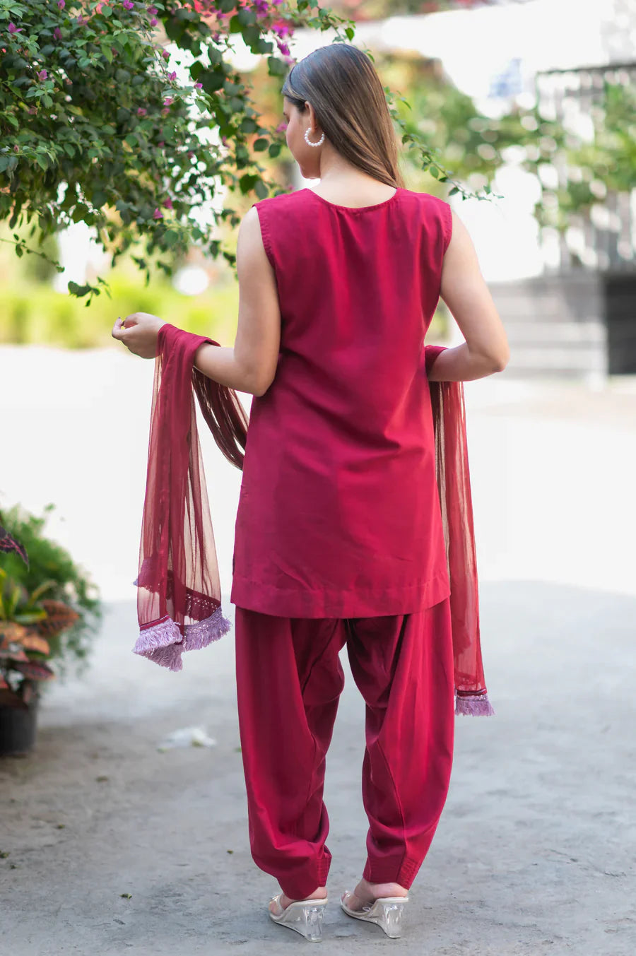 Maroon-Cotton-Salwar-Set-With-Georgette-Dupatta