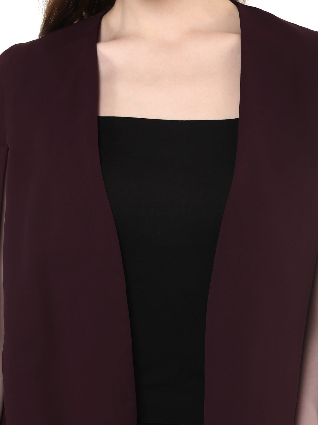 Maroon-Poly-Georgette-Cape-Coat
