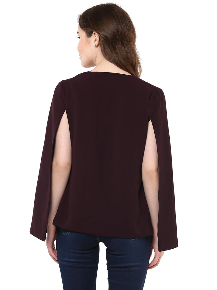 Maroon-Poly-Georgette-Cape-Coat