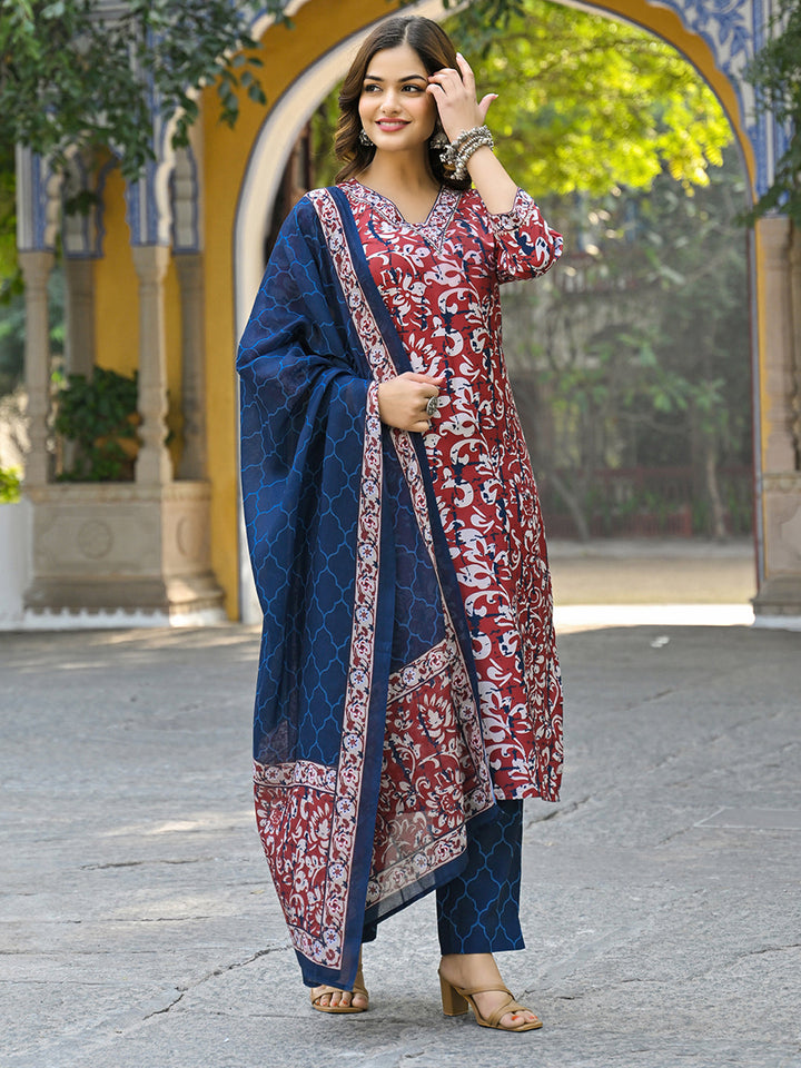 Maroon-Rayon-Blend-Motifs-Printed-3-Piece-Straight-Kurta-Set-