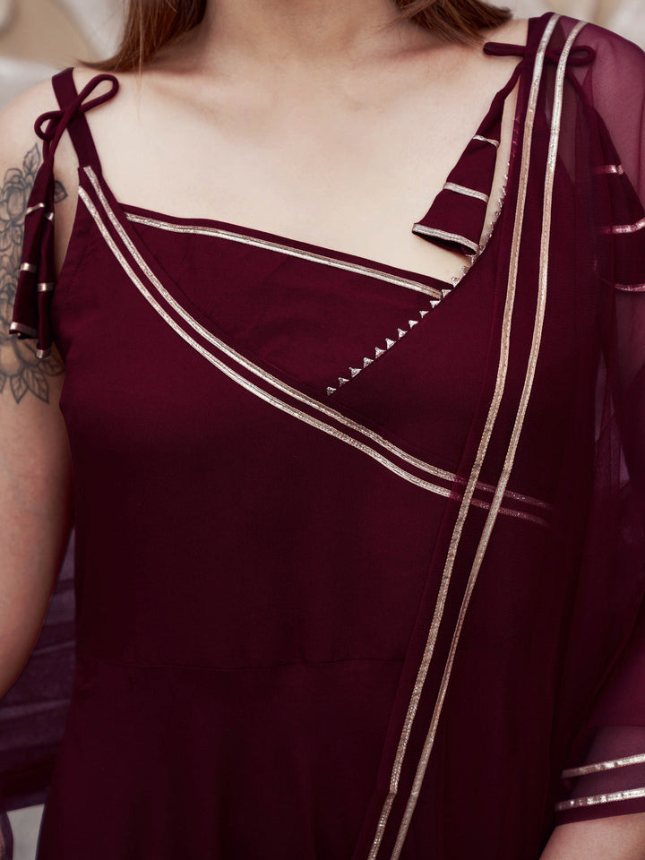 Maroon-Viscose-Rayon-with-Strap-Flared-3-Piece-Kurta-Set