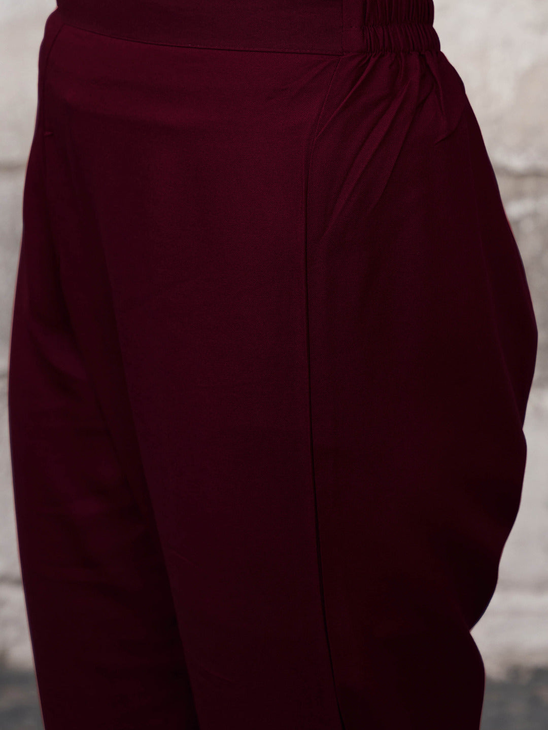 Maroon-Viscose-Rayon-with-Strap-Flared-3-Piece-Kurta-Set