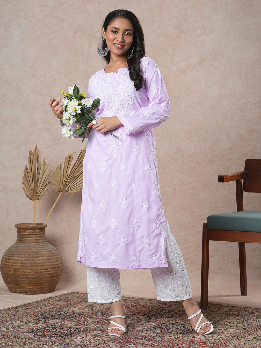 Mauve-Cotton-Embroidered-Chikankari-Kurta