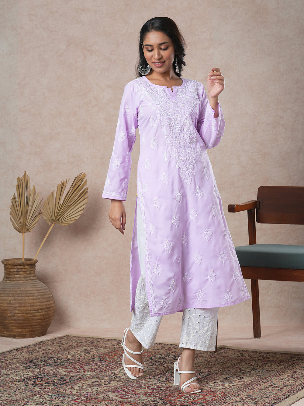 Mauve-Cotton-Embroidered-Chikankari-Kurta