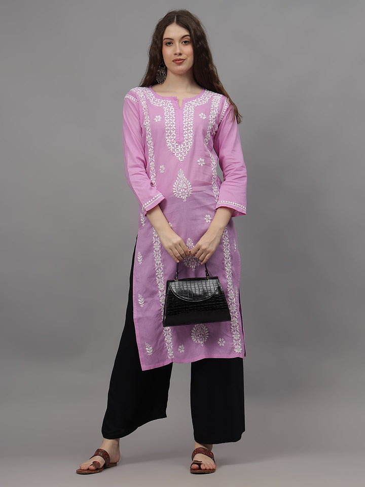 Mauve-Cotton-Embroidered-Chikankari-Straight-Kurti