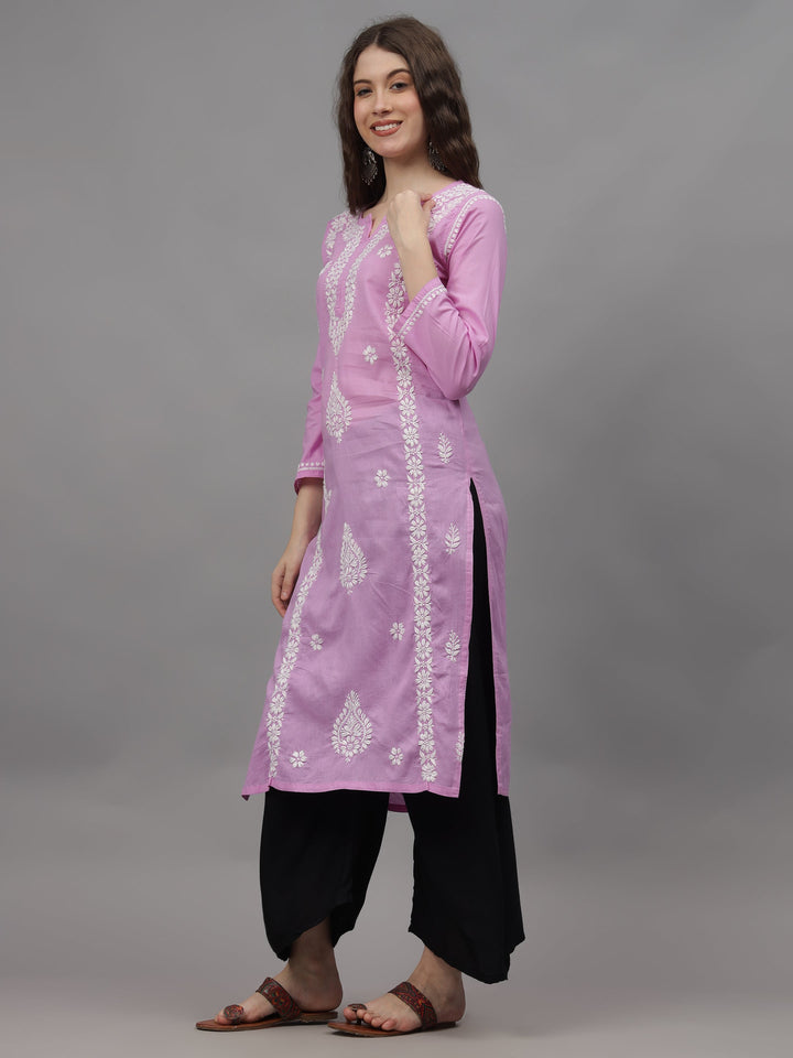 Mauve-Cotton-Embroidered-Chikankari-Straight-Kurti