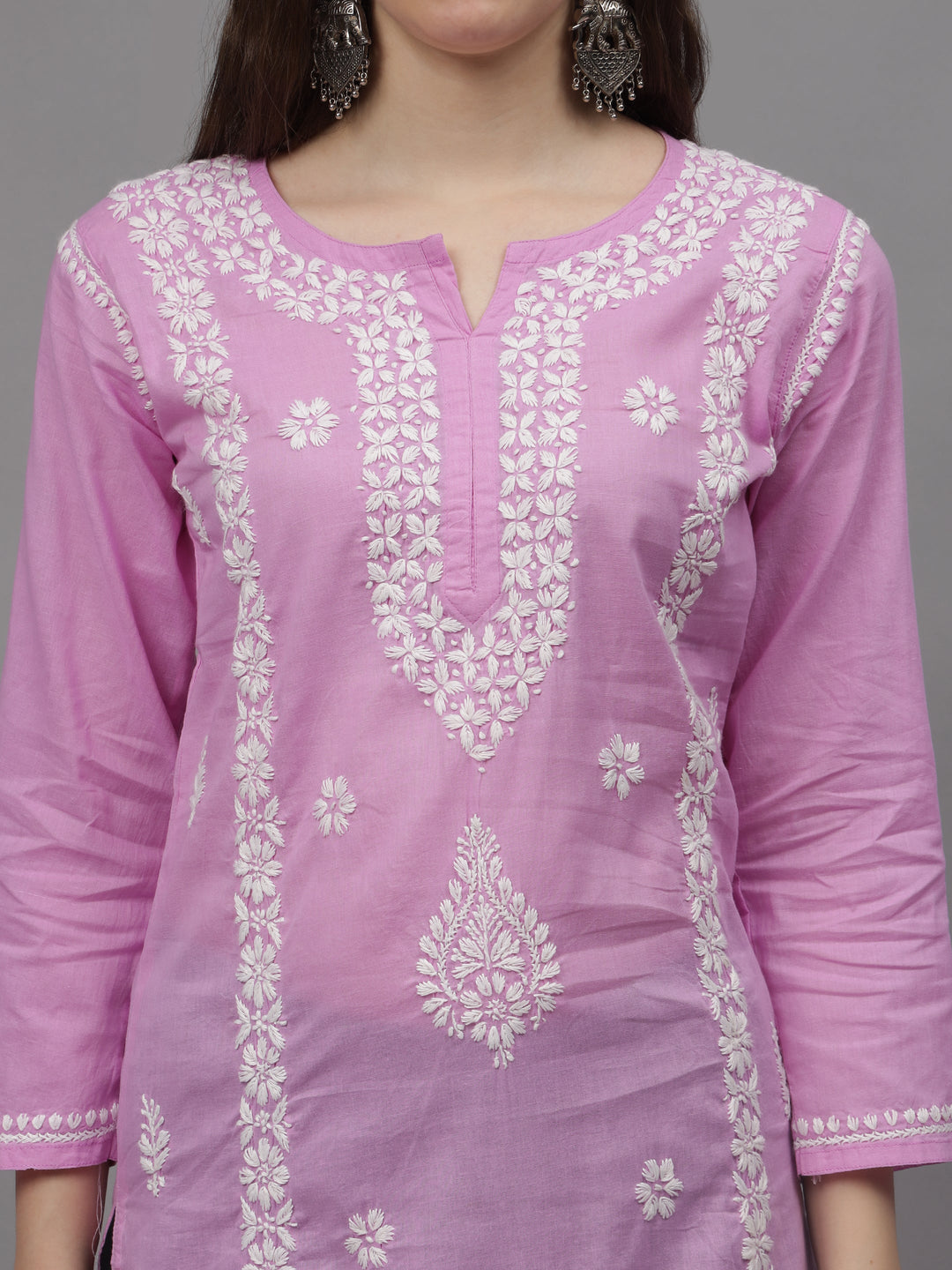 Mauve-Cotton-Embroidered-Chikankari-Straight-Kurti