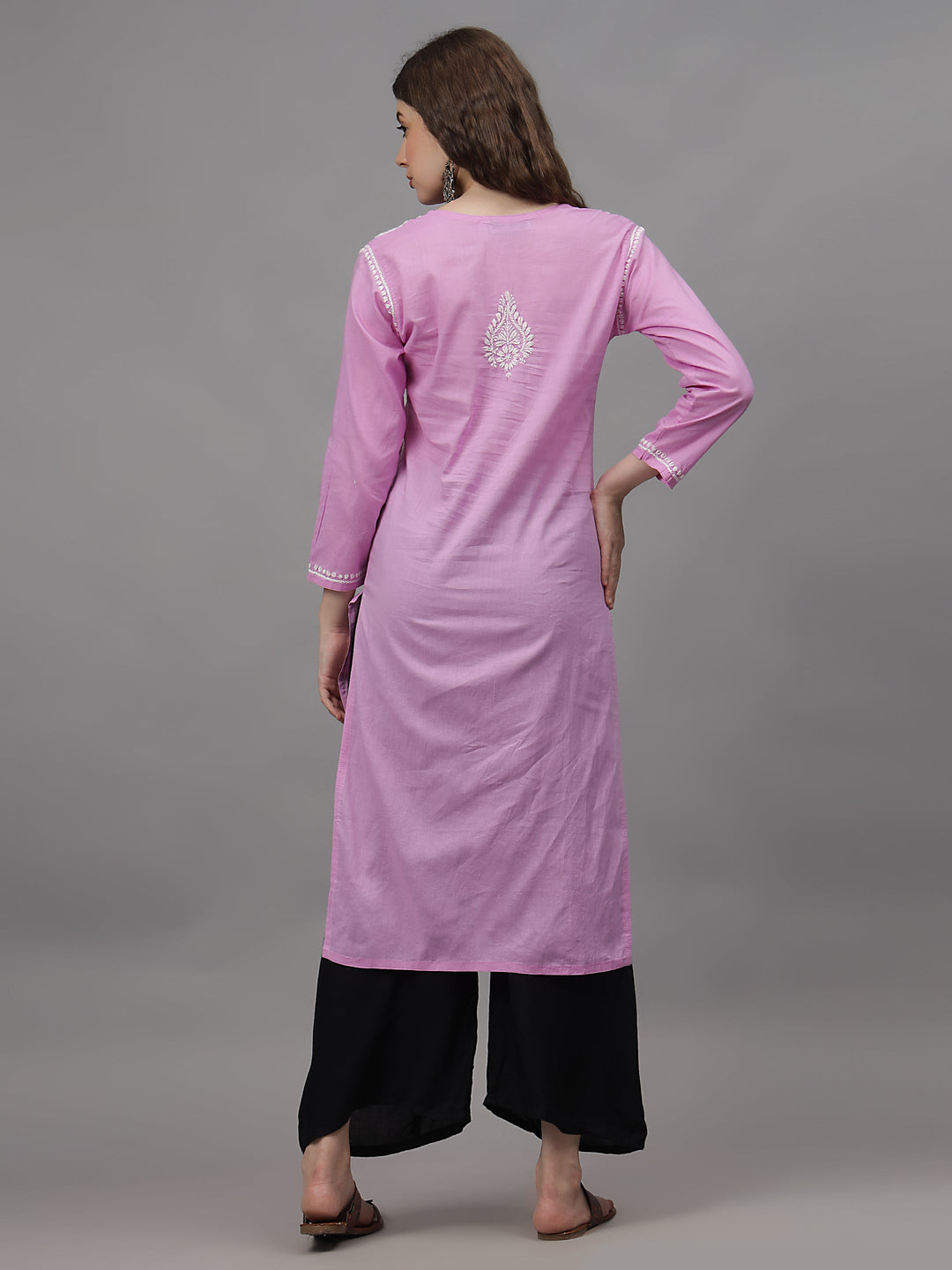 Mauve-Cotton-Embroidered-Chikankari-Straight-Kurti