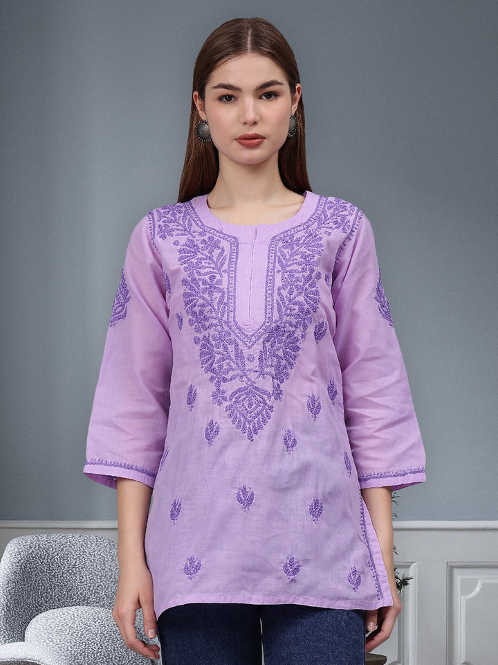 Mauve-Cotton-Embroidered-Chikankari-Tunic