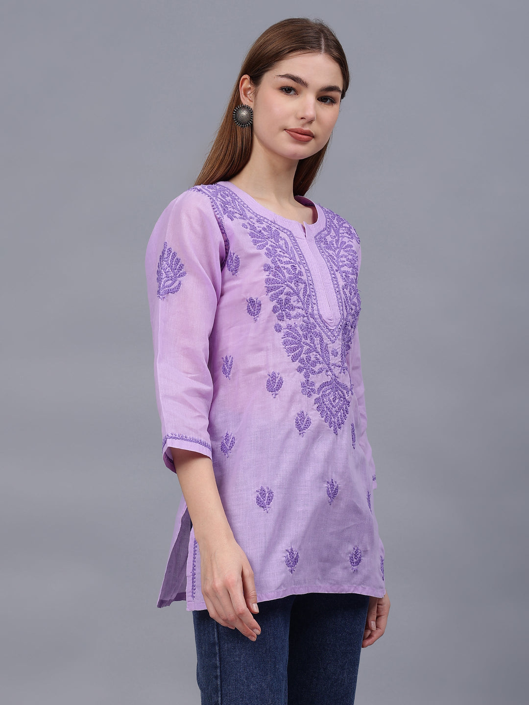 Mauve-Cotton-Embroidered-Chikankari-Tunic