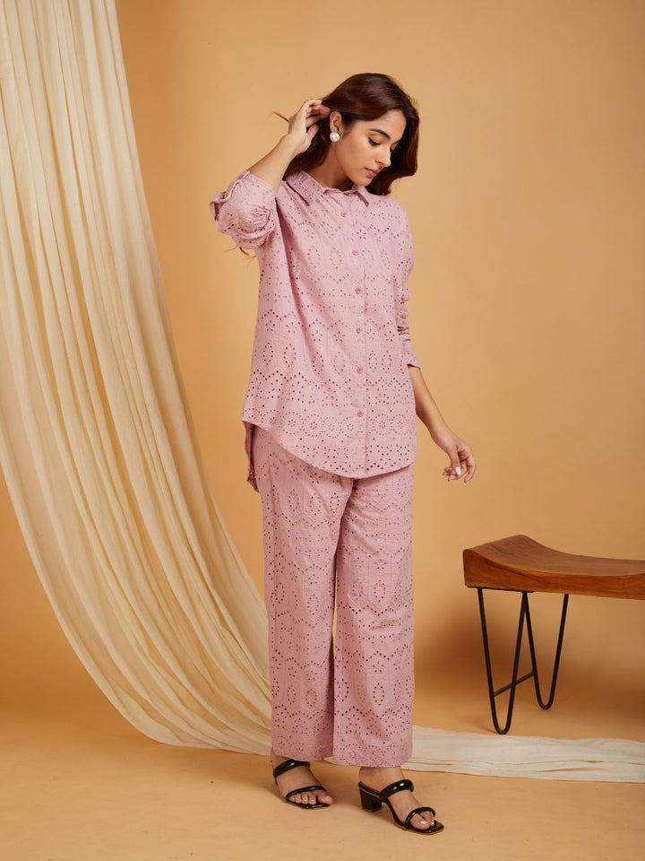 Mauve-Cotton-Embroidered-Shirt-Collar-Co-Ord-Set