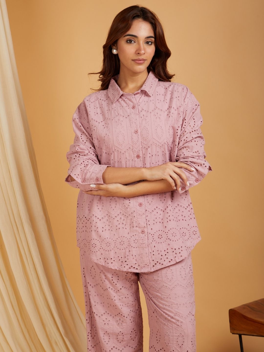 Mauve-Cotton-Embroidered-Shirt-Collar-Co-Ord-Set