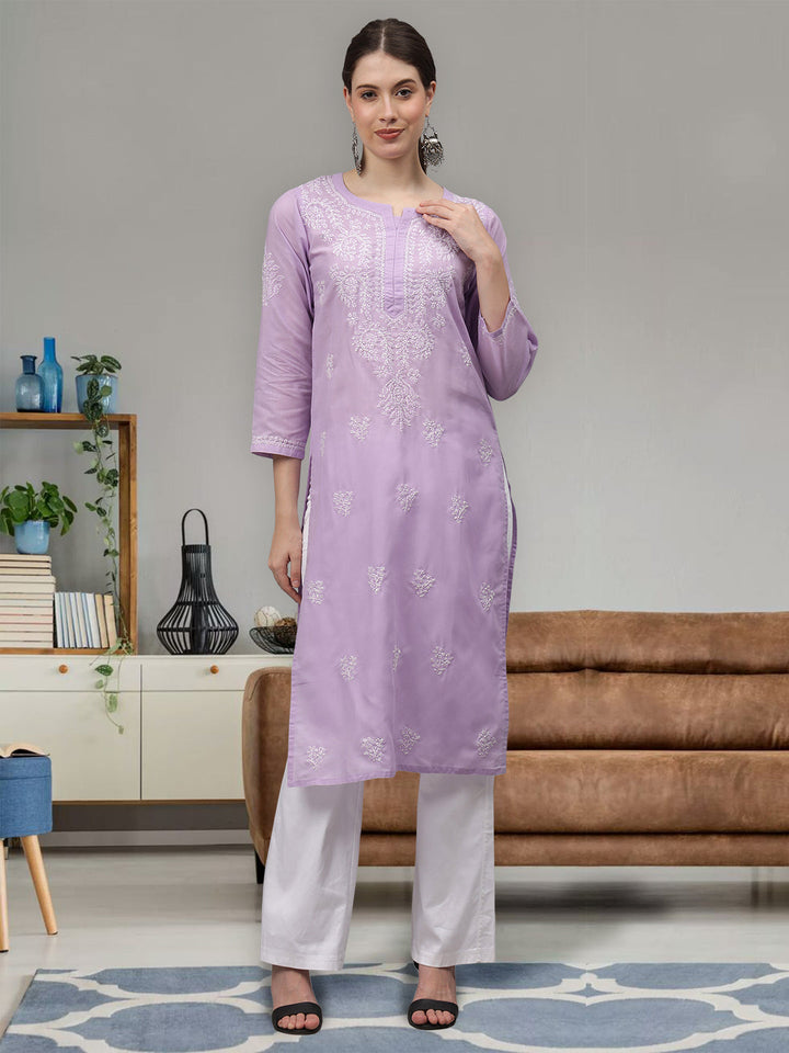 Mauve-Cotton-Embroidery-Chikankari-Straight-Kurta