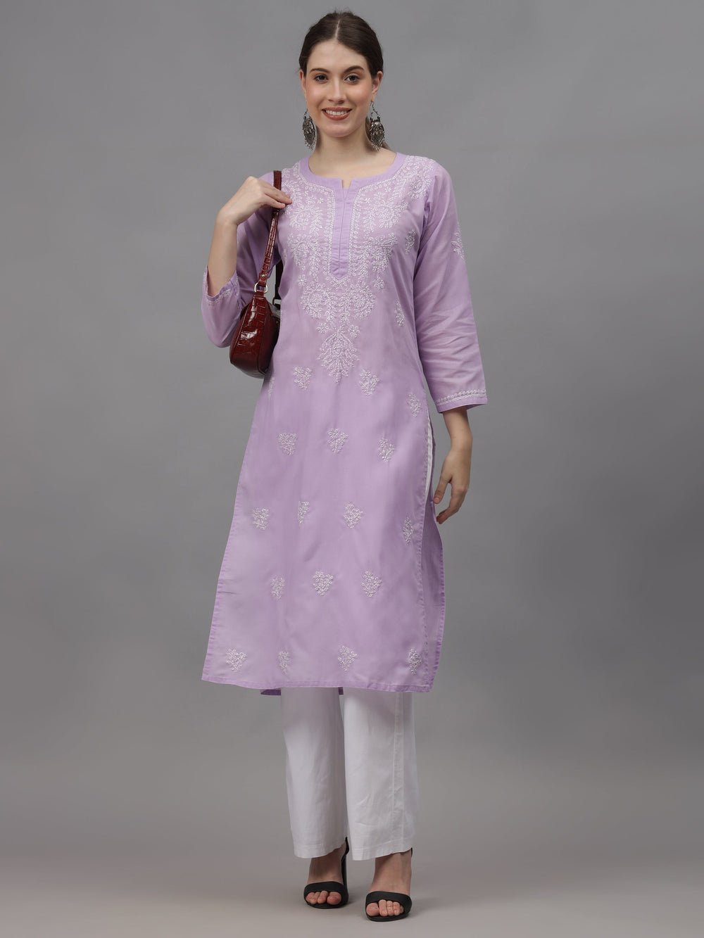 Mauve-Cotton-Embroidery-Chikankari-Straight-Kurta