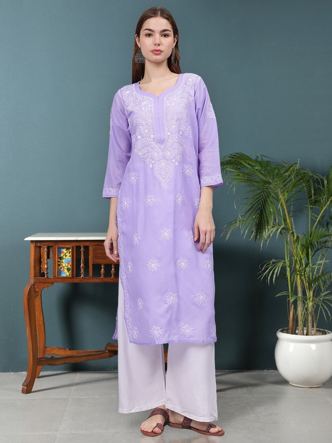 Mauve-Cotton-Hand-Embroidered-Chikankari-Kurti