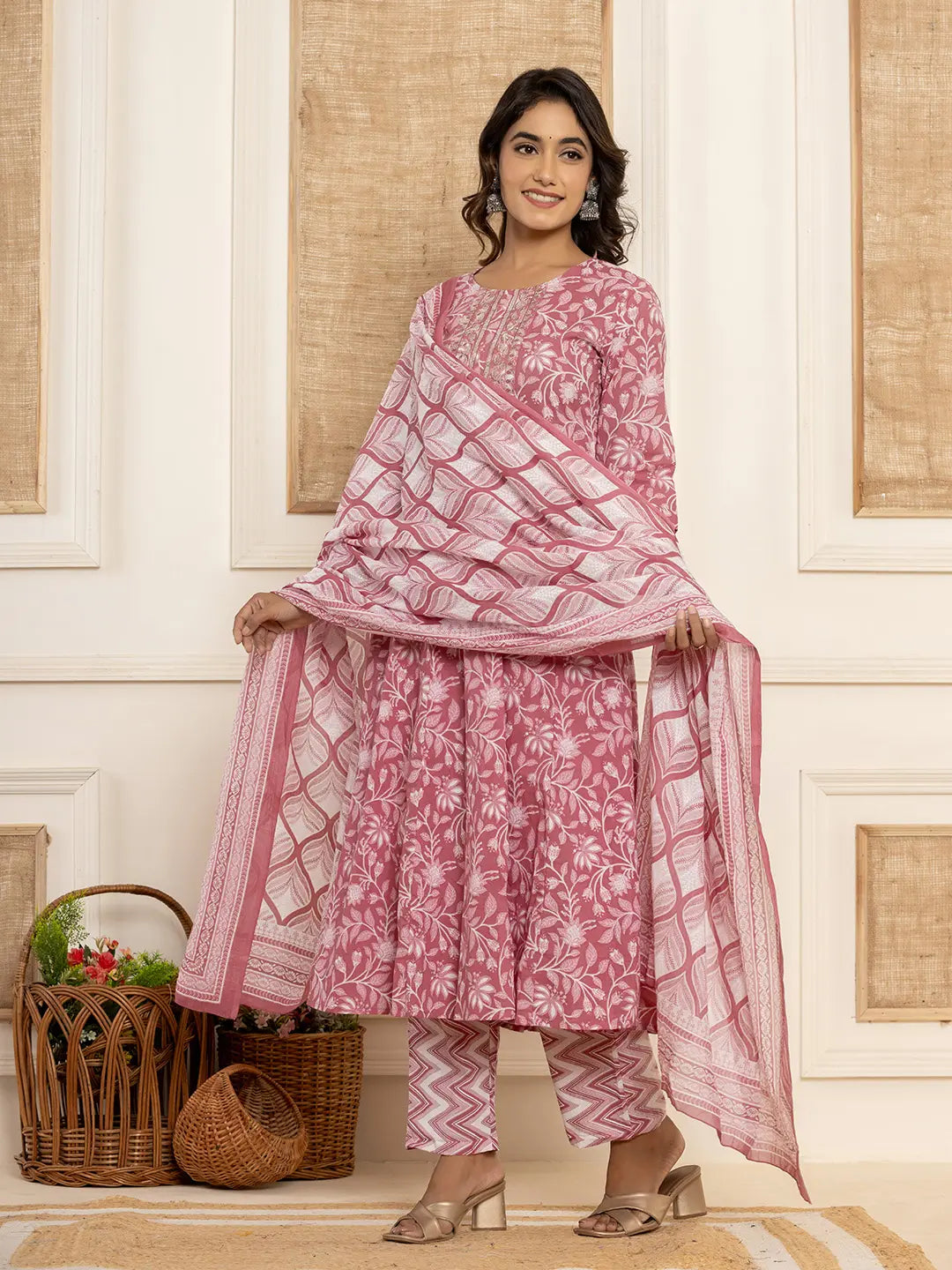 Mauve-Cotton-Floral-Print-Empire-Style-Anarkali-Set