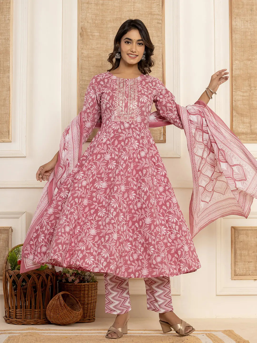 Mauve-Cotton-Floral-Print-Empire-Style-Anarkali-Set