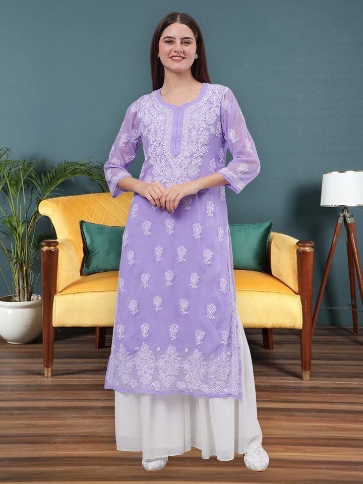 Mauve-Georgette-Embroidered-Chikankari-Kurti-With-Slip