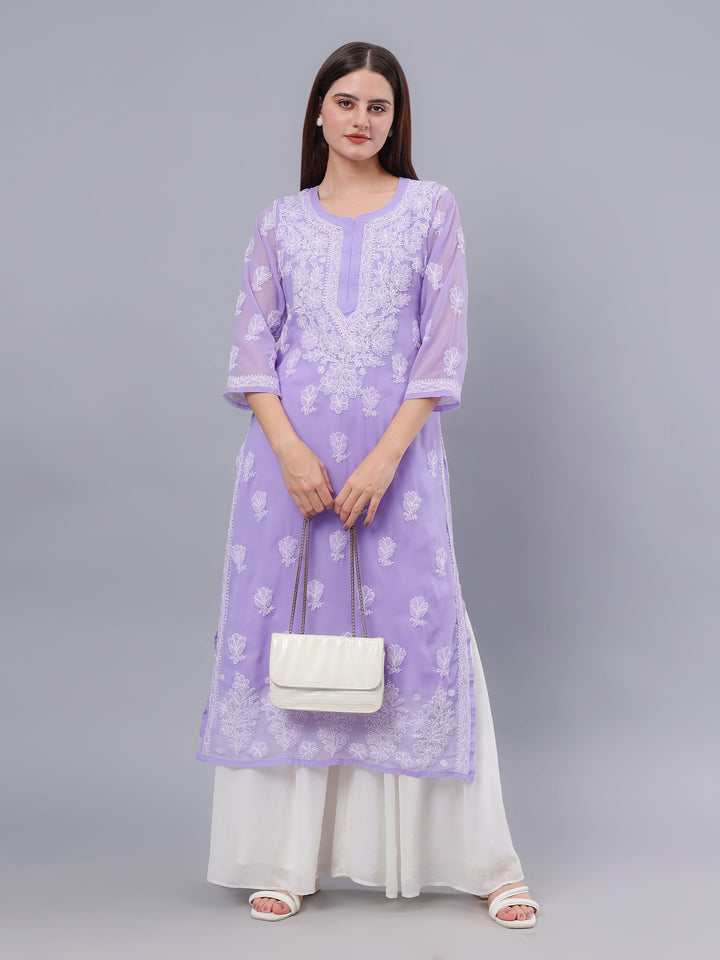 Mauve-Georgette-Embroidered-Chikankari-Kurti-With-Slip