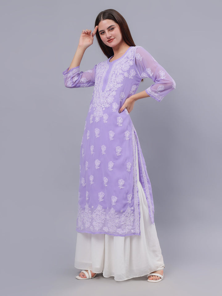 Mauve-Georgette-Embroidered-Chikankari-Kurti-With-Slip