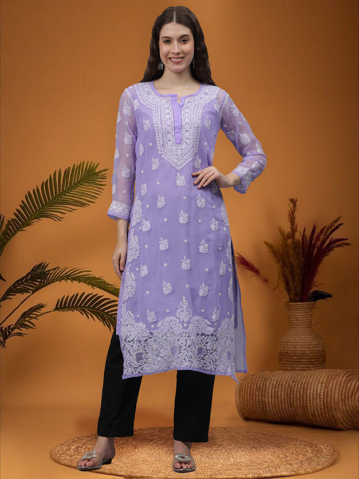 Mauve-Georgette-Embroidery-Chikankari-Kurti-With-Slip