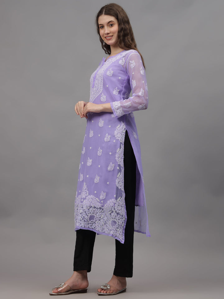 Mauve-Georgette-Embroidery-Chikankari-Kurti-With-Slip