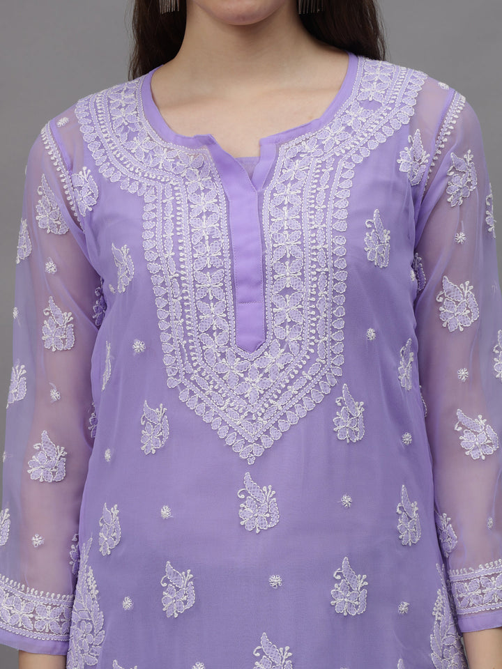 Mauve-Georgette-Embroidery-Chikankari-Kurti-With-Slip