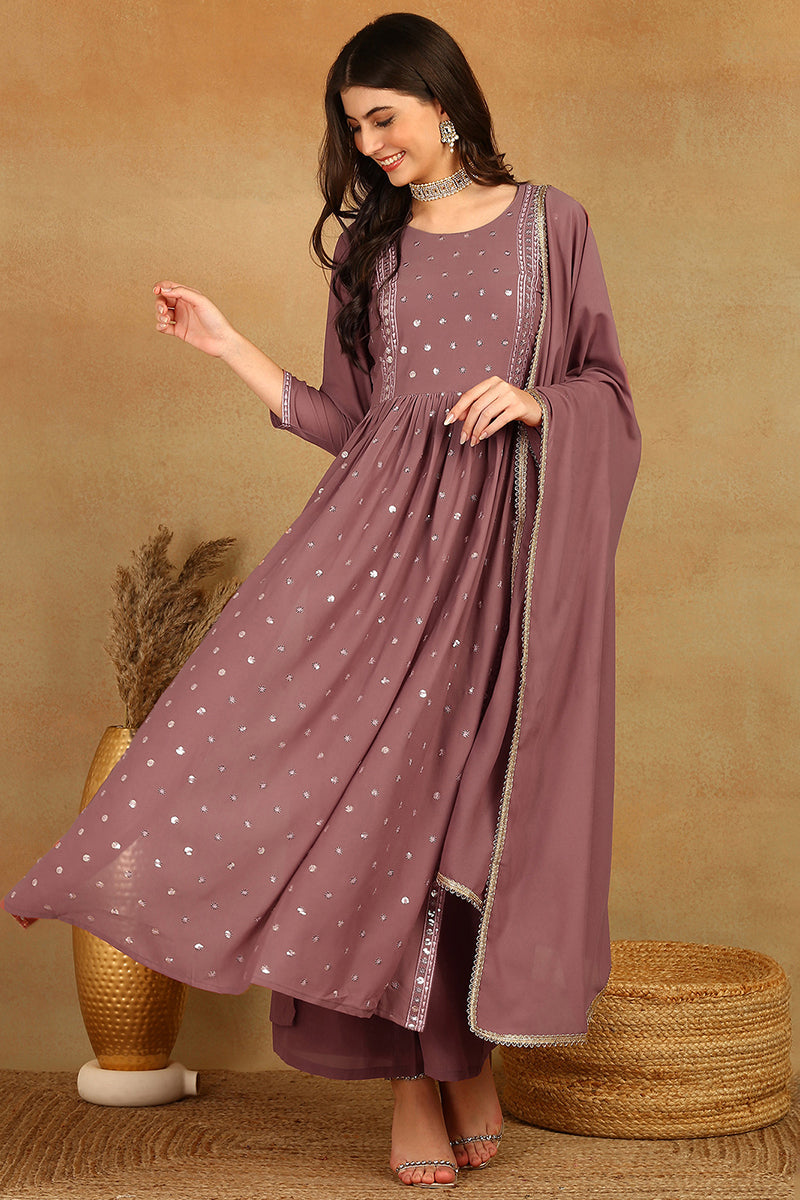 ZERESOUQ-Mauve-Georgette-Solid-Embroidered-3-Piece-Kurta-Set