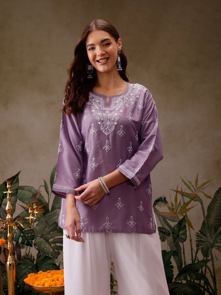 Mauve Muslin Lucknowi Chikankari Tunic Only