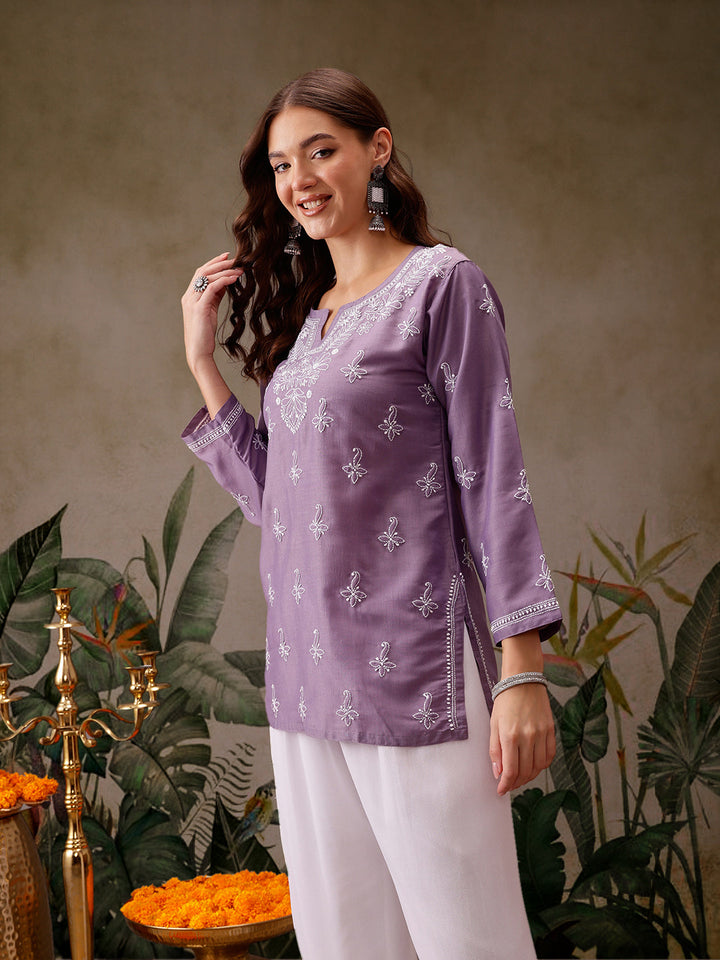 Mauve Muslin Lucknowi Chikankari Tunic Only