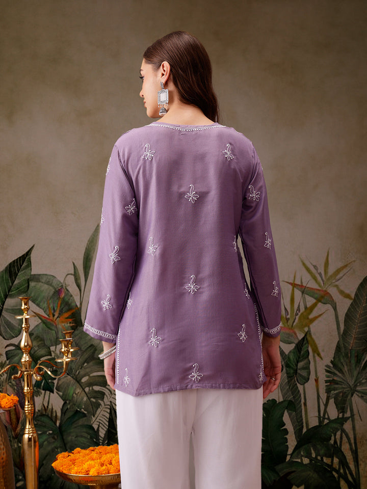 Mauve Muslin Lucknowi Chikankari Tunic Only