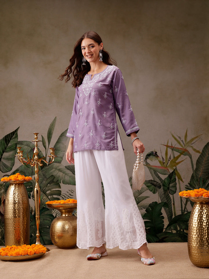 Mauve Muslin Lucknowi Chikankari Tunic Only